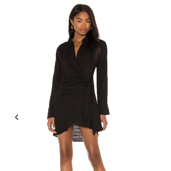 LSPACE | Daydream Tunic Swim Cover-Up Wrap Dress Mini Black Size L - Picture 2 of 13